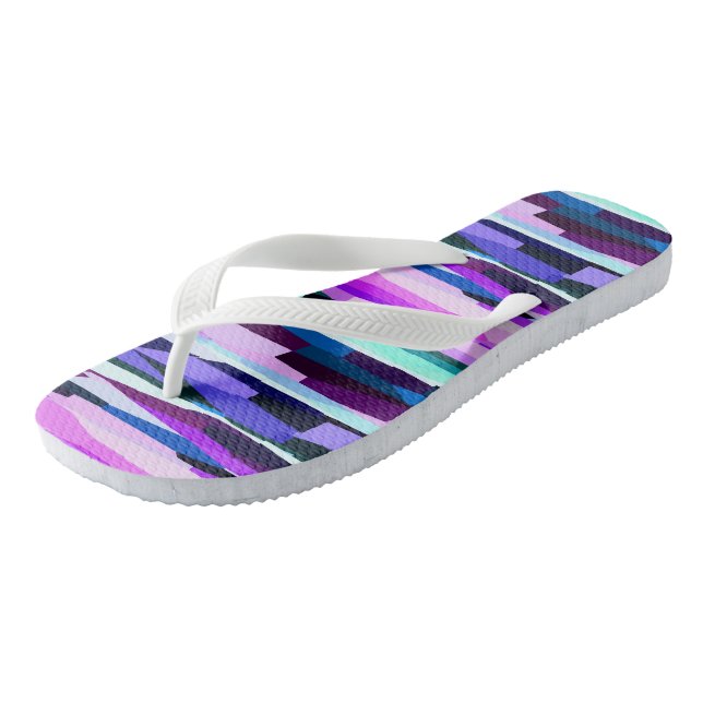Purple, Pink and Blue Abstract Stripes Flip Flops (Angled)
