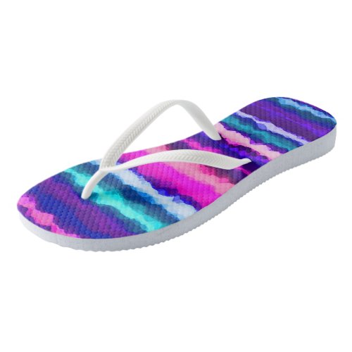 Purple Pink and Blue Abstract Stripes Flip Flops