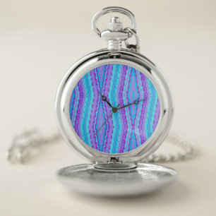 Purple Pink and BLue Geometric abstract Pocket Watch