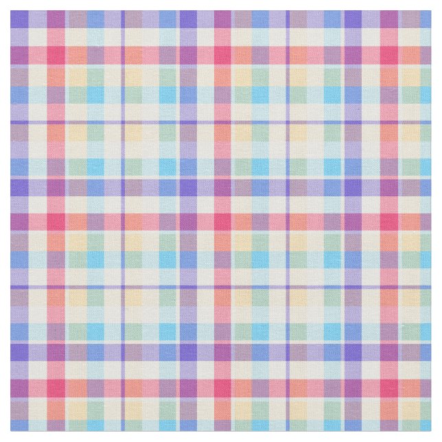 Purple, Pink and Blue Girly Plaid Fabric (Close Up)