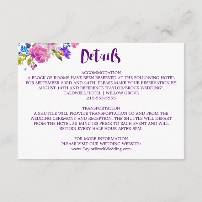 Purple Pink and Blue Posy Flowers Details Card (Front)
