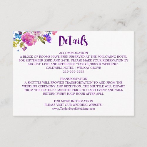 Purple Pink and Blue Posy Flowers Details Card