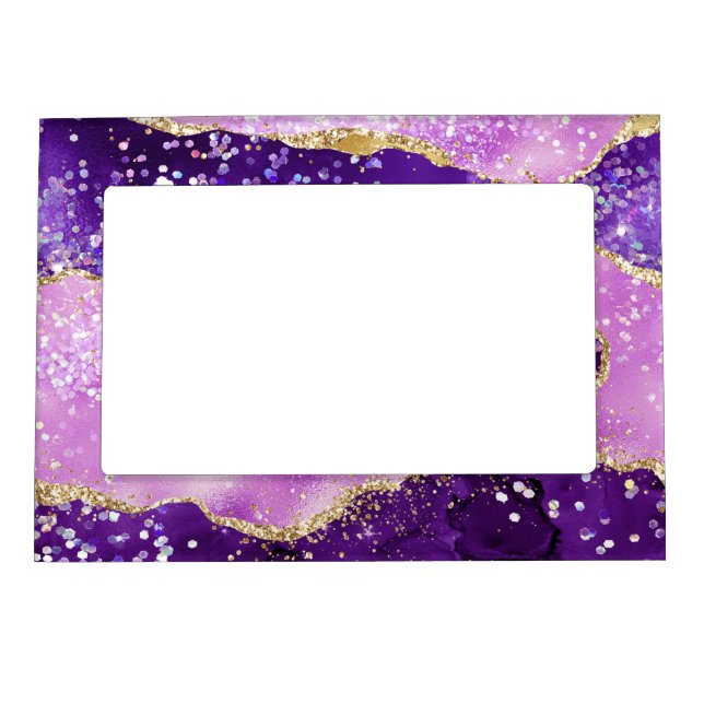 Purple & Pink and Faux Gold Glitter Agate Magnetic Frame (Front)