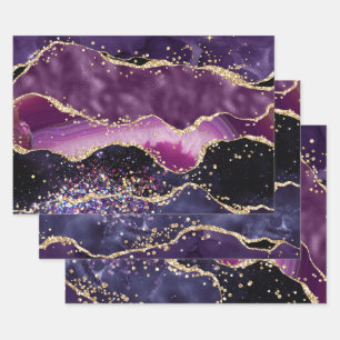 Purple & Pink and Gold Faux Glitter Agate Wrapping Paper Sheets
