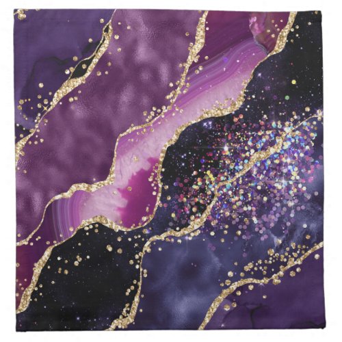 Purple Pink and Gold Glitter Agate Pattern Cloth Napkin