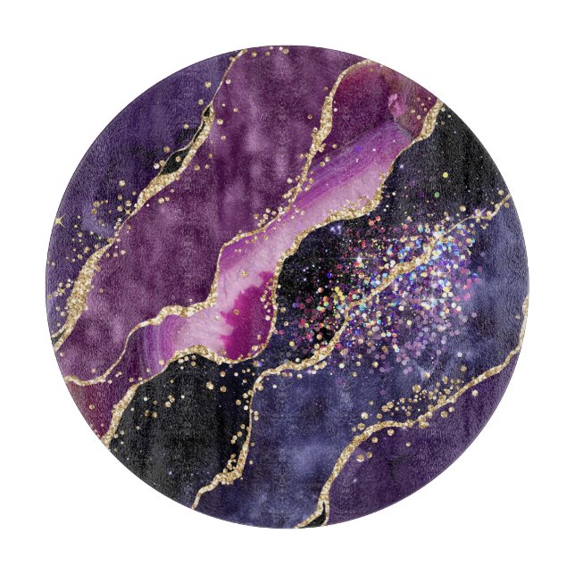 Purple, Pink and Gold Glitter Agate Pattern Cutting Board (Front)
