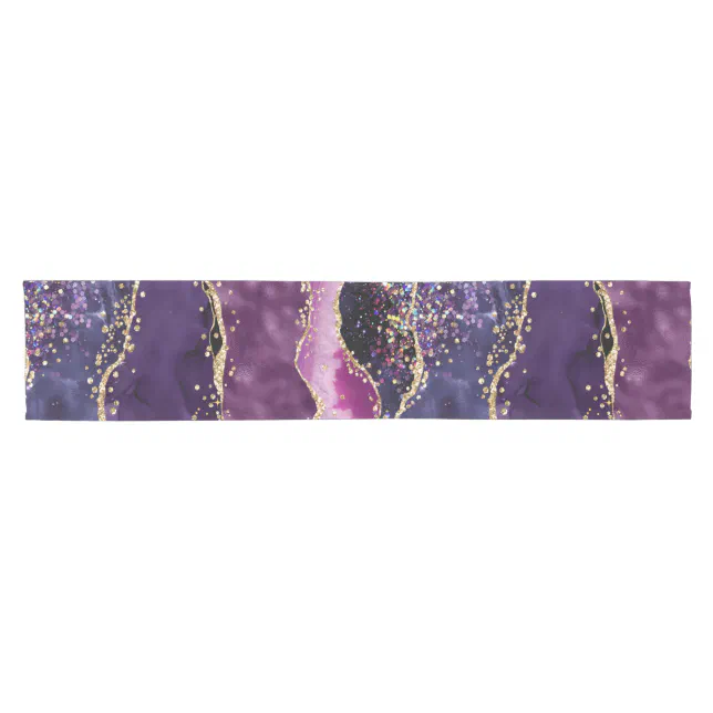 Purple, Pink and Gold Glitter Agate Pattern Short Table Runner | Zazzle