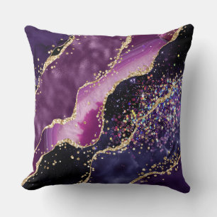 Purple, Pink and Gold Glitter Agate Pattern Throw Pillow