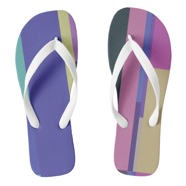 Purple, Pink and gray Abstract Stripes Flip Flops (Footbed)