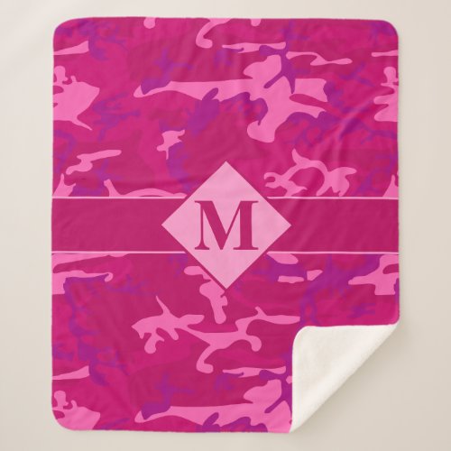 Purple Pink and Lavender Camouflage Pattern Sherpa Blanket