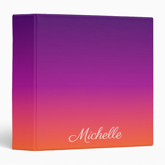 Purple, pink and orange gradient ombre 3 ring binder (Front/Spine)