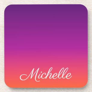 Purple, pink and orange gradient ombre beverage coaster