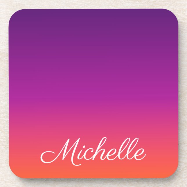 Purple, pink and orange gradient ombre beverage coaster (Front)