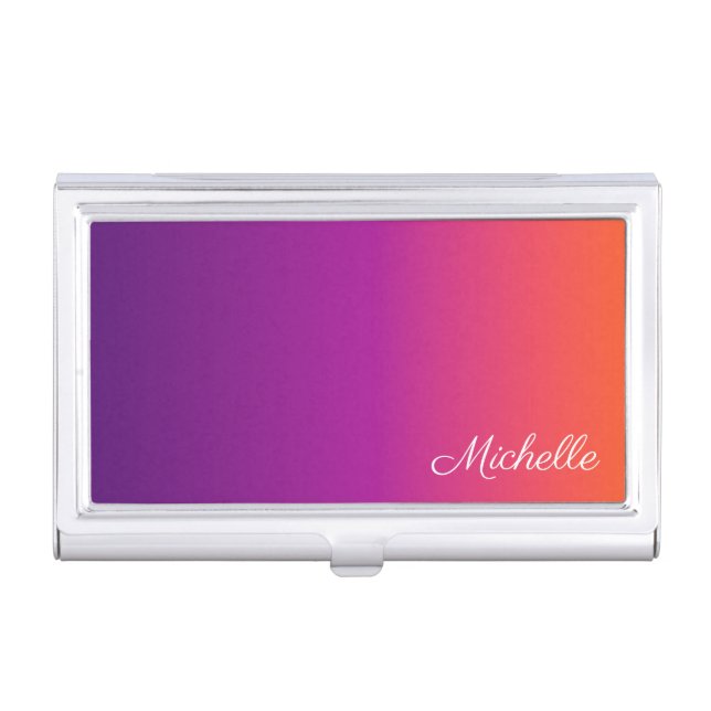 Purple, pink and orange gradient ombre business card case (Front)