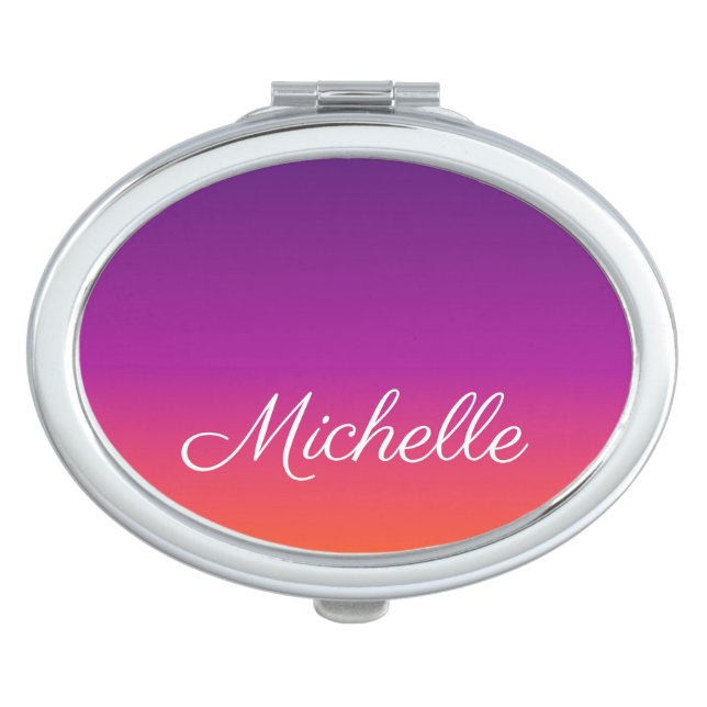 Purple, pink and orange gradient ombre compact mirror (Front)