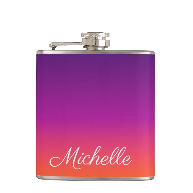 Purple, pink and orange gradient ombre flask (Front)