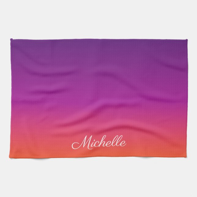 Purple, pink and orange gradient ombre kitchen towel (Horizontal)