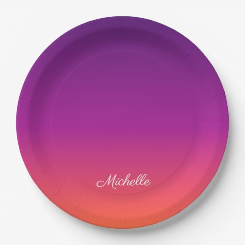 Purple pink and orange gradient ombre paper plates