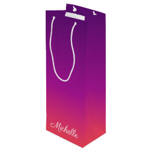 Purple, pink and orange gradient ombre wine gift bag