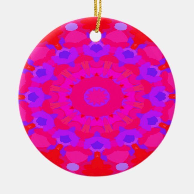 Purple, Pink and Orange Mandala Ceramic Ornament (Front)