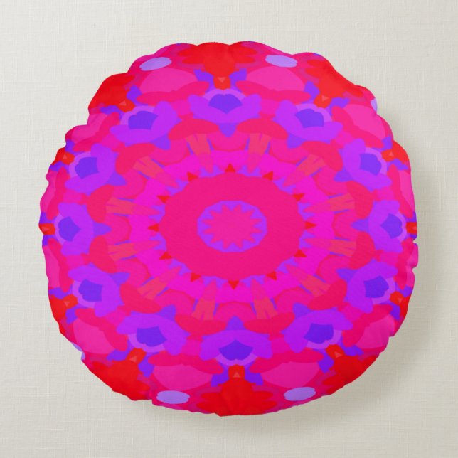 Purple, Pink and Orange Mandala Round Pillow (Front)