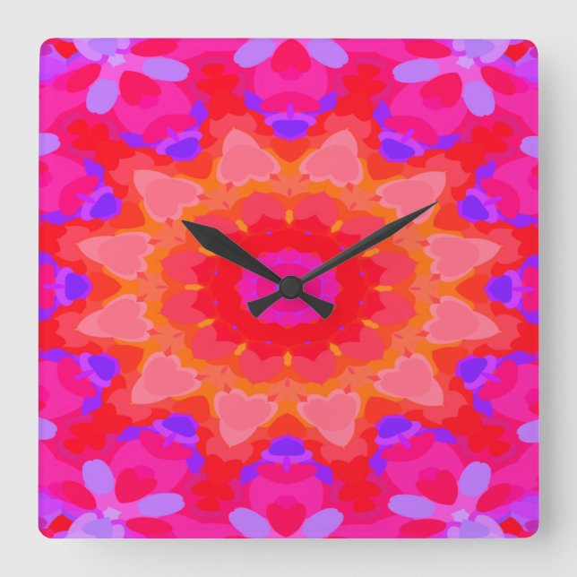 Purple, Pink and Orange  Square Wall Clock (Front)