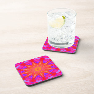 Purple, Pink and Orange Sun Rays Beverage Coaster