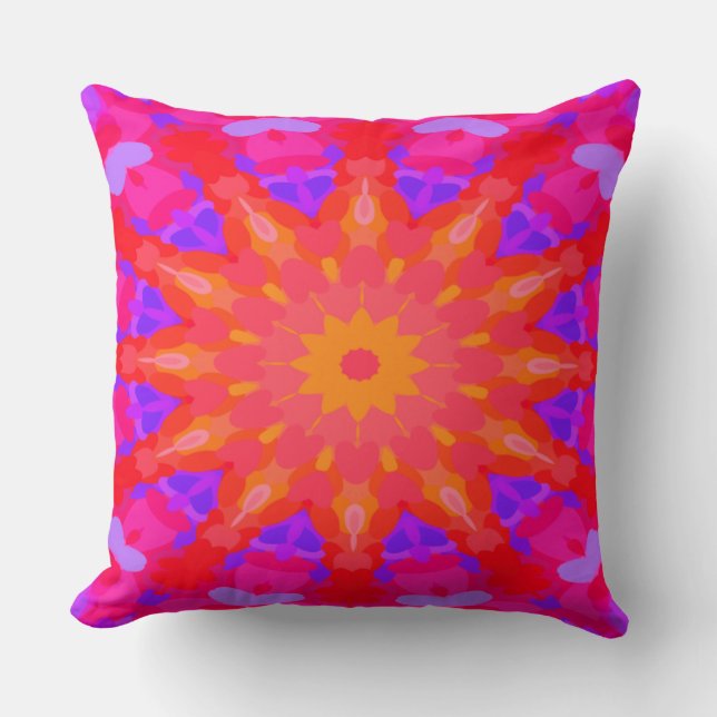 Purple, Pink and Orange Sun Rays Throw Pillow (Front)