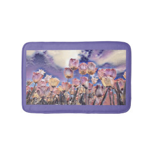 Purple pink and orange tulips bath mat