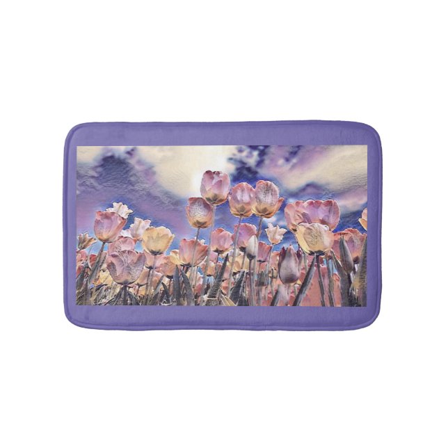 Purple pink and orange tulips bath mat (Front)