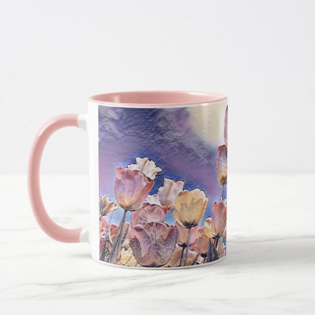 Purple, pink, and orange tulips Two-Tone coffee mu Mug (Left)