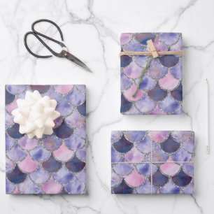 Purple, Pink and Silver Mermaid Scales Wrapping Paper Sheets