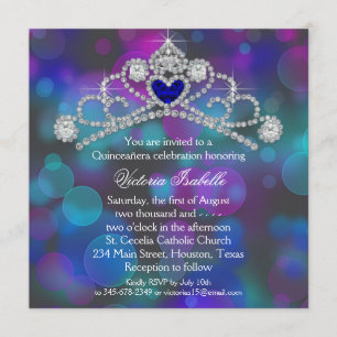 Purple Pink and Teal Blue Quinceanera Invitation