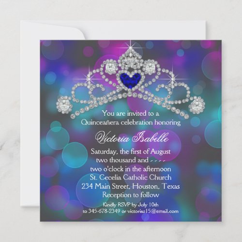 Purple Pink and Teal Blue Quinceanera Invitation