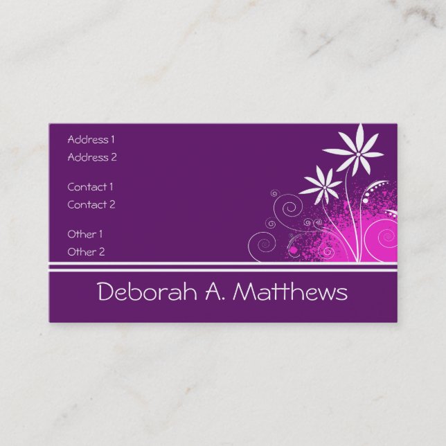 Purple, Pink and White Flowers Business Card (Front)