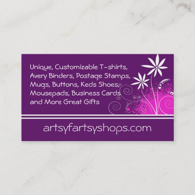 Purple, Pink and White Flowers Business Card (Front)
