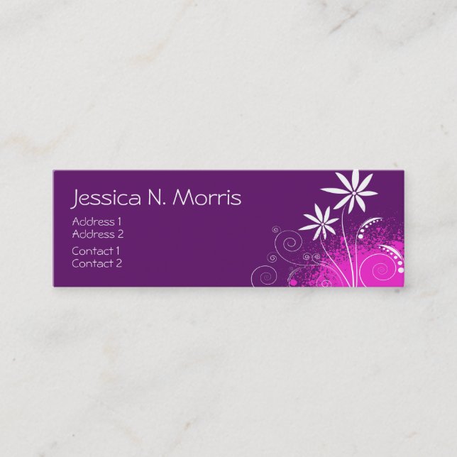 Purple, Pink and White Flowers Mini Business Card (Front)