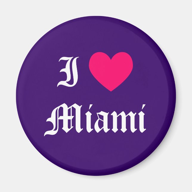 Purple Pink and White I Love Miami Magnet (Front)