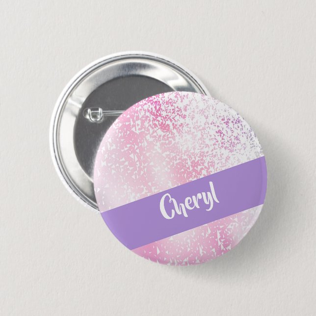 Purple, pink and white ombre glitter button (Front & Back)