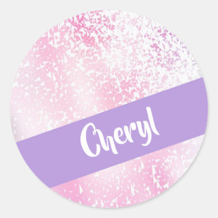 Purple, pink and white ombre glitter classic round sticker