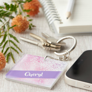 Purple, pink and white ombre glitter keychain