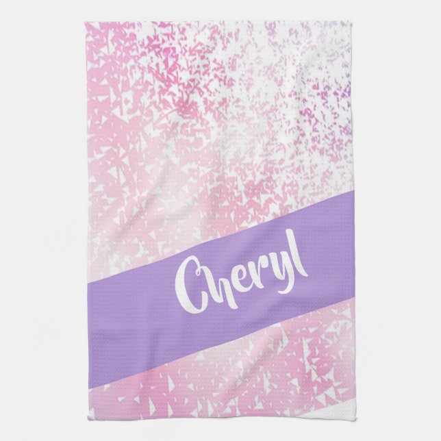Purple, pink and white ombre glitter kitchen towel (Vertical)