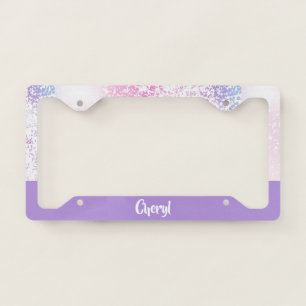 Purple, pink and white ombre glitter license plate frame