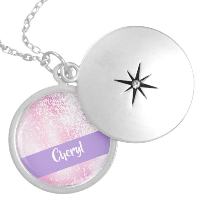 Purple, pink and white ombre glitter locket necklace (Front)