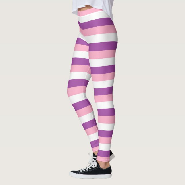 Purple, Pink and White Stripes Leggings (Left)