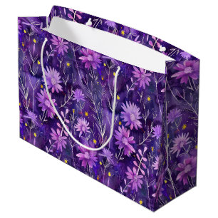 Purple Pink and Yellow Daisy Floral Pattern Large Gift Bag