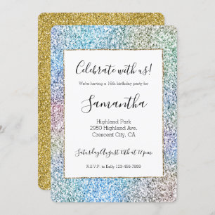 Purple Pink Aqua Blue Gold Unicorn Glitter Invitation