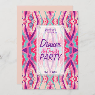 Purple Pink Aqua Boho Chic Dinner Drinks Party Invitation