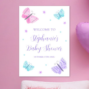 Purple Pink Aqua Butterflies Baby Shower Poster