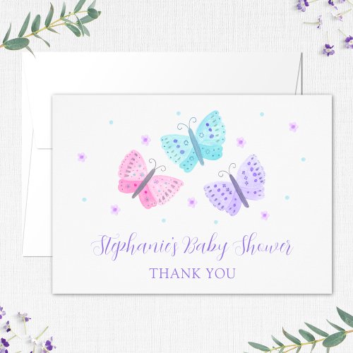 Purple Pink Aqua Butterflies Baby Shower Thank You